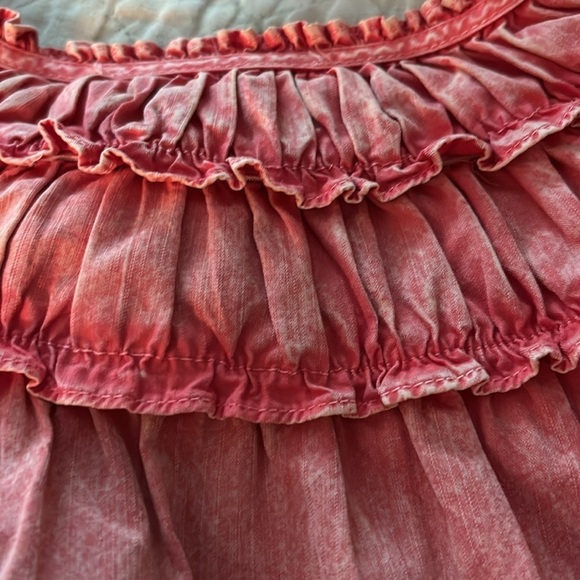 MAZIK TOP Pink-orange,salmon,smocking at the yoke and back. 3/4 ruffled sleeves. - Picture 3 of 7